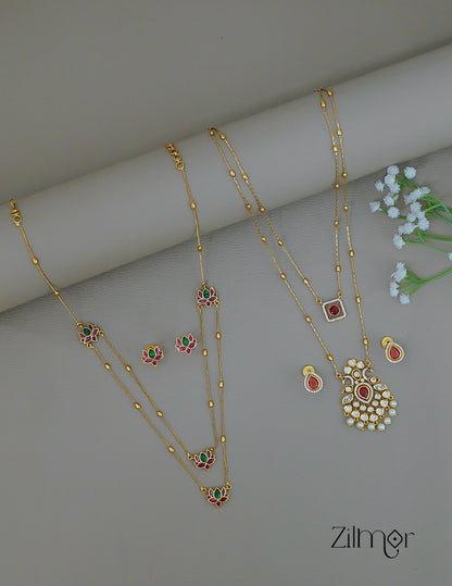 KY1011842 - Antique AD Stone &Lotus Layer Necklace with Earrings Combo 1-Zilmor