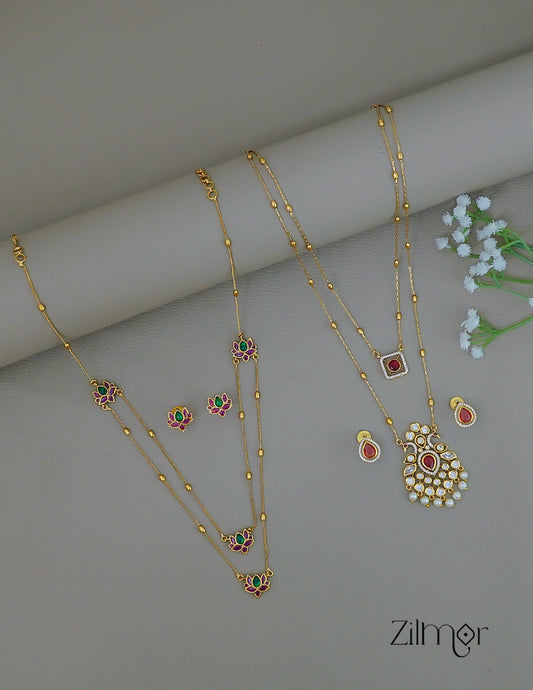 KY1011842 - Antique AD Stone &Lotus Layer Necklace with Earrings Combo 1-Zilmor
