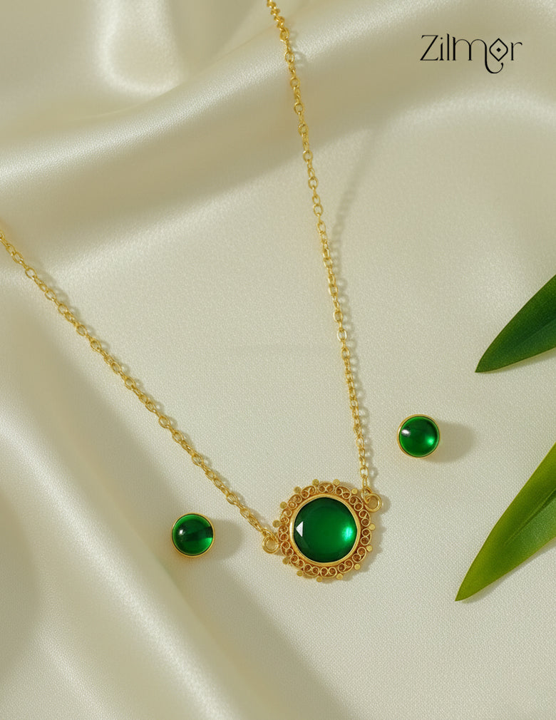 18k Goldplated Palakka Round Pendant choker Earring Set (color option) - KY1012206