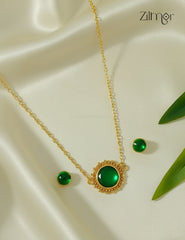 18k Goldplated Palakka Round Pendant choker Earring Set (color option) - KY1012206