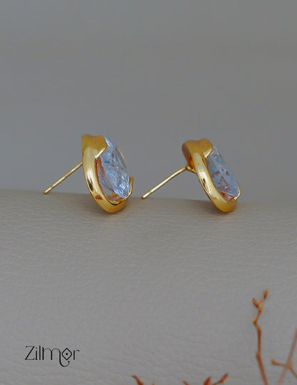 PE1011804 - Gold Tone Oval Aquamarine Stud Earrings 3-Zilmor