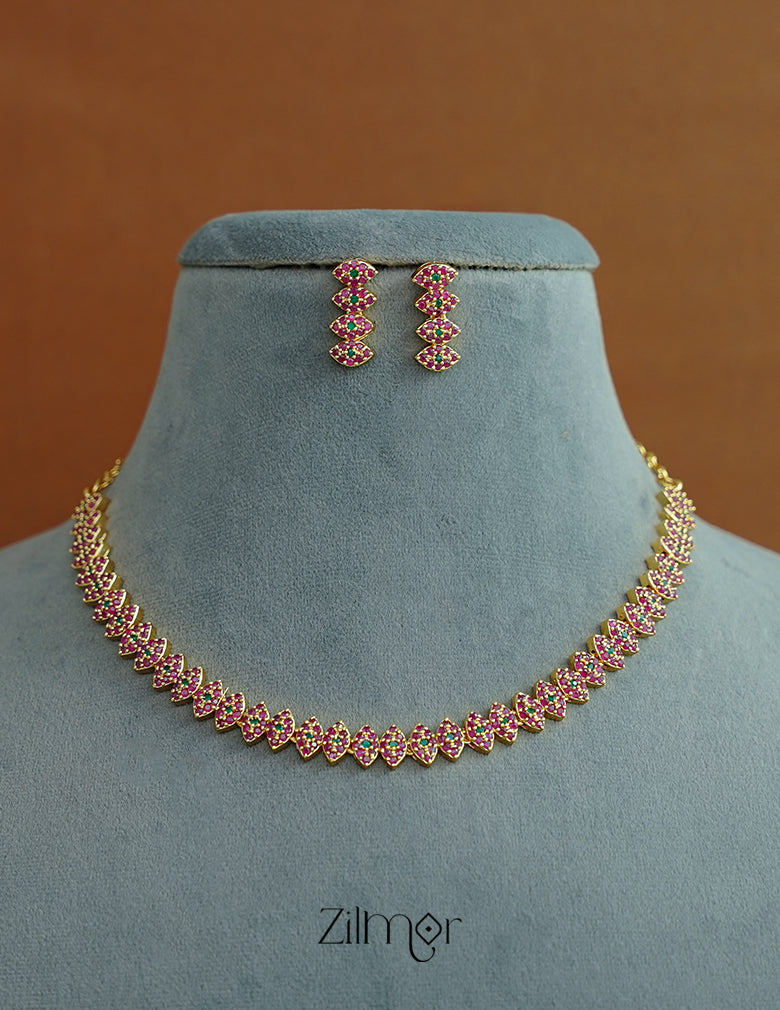 BH100843 - AD Stone Choker Necklace Earrings Set (color option) 3-Zilmor