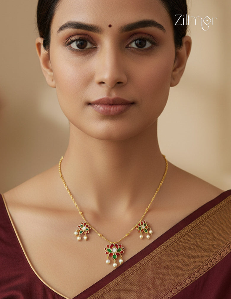 Kemp Jadau Lotus Pendant Antique Necklace - CL1012078
