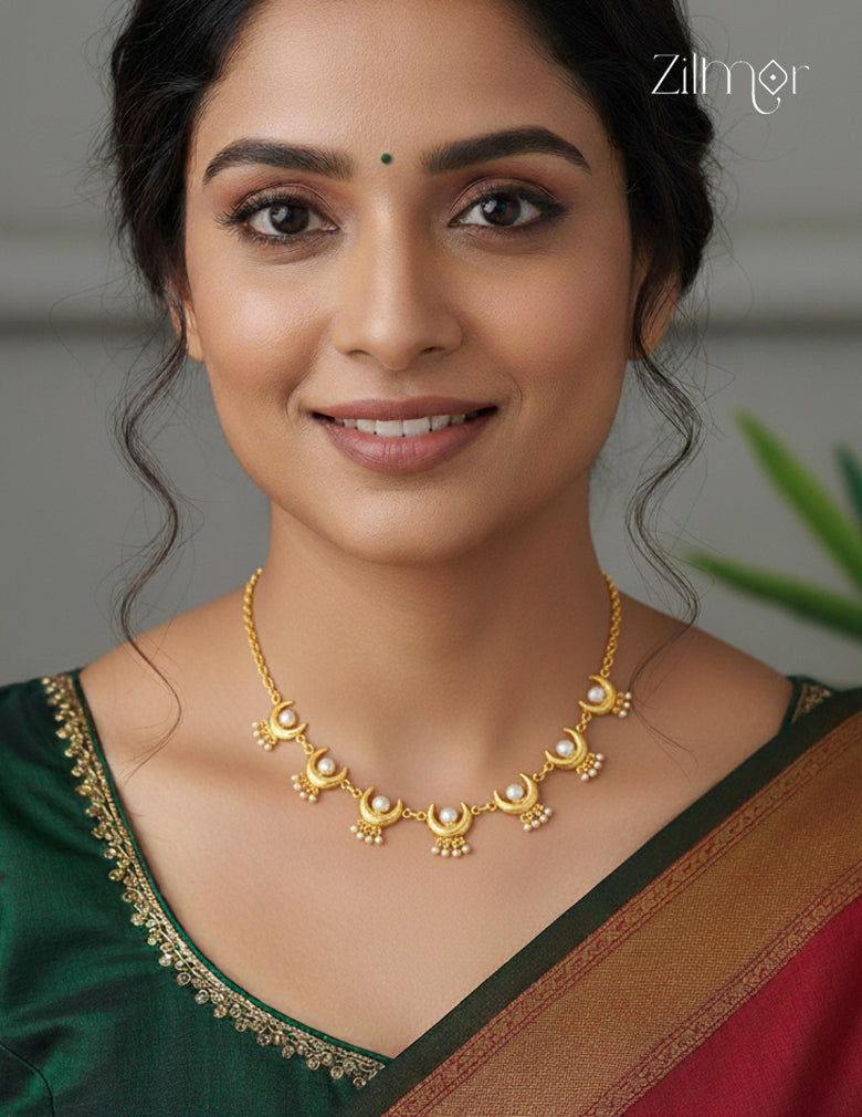 Gold Tone Pearl with Half Moon Necklace - CL1012230