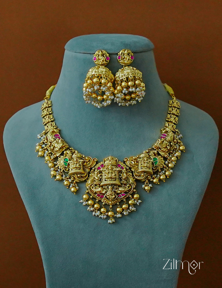 ZL1012023 - Traditional Temple Lakshmi Necklace Earrings set