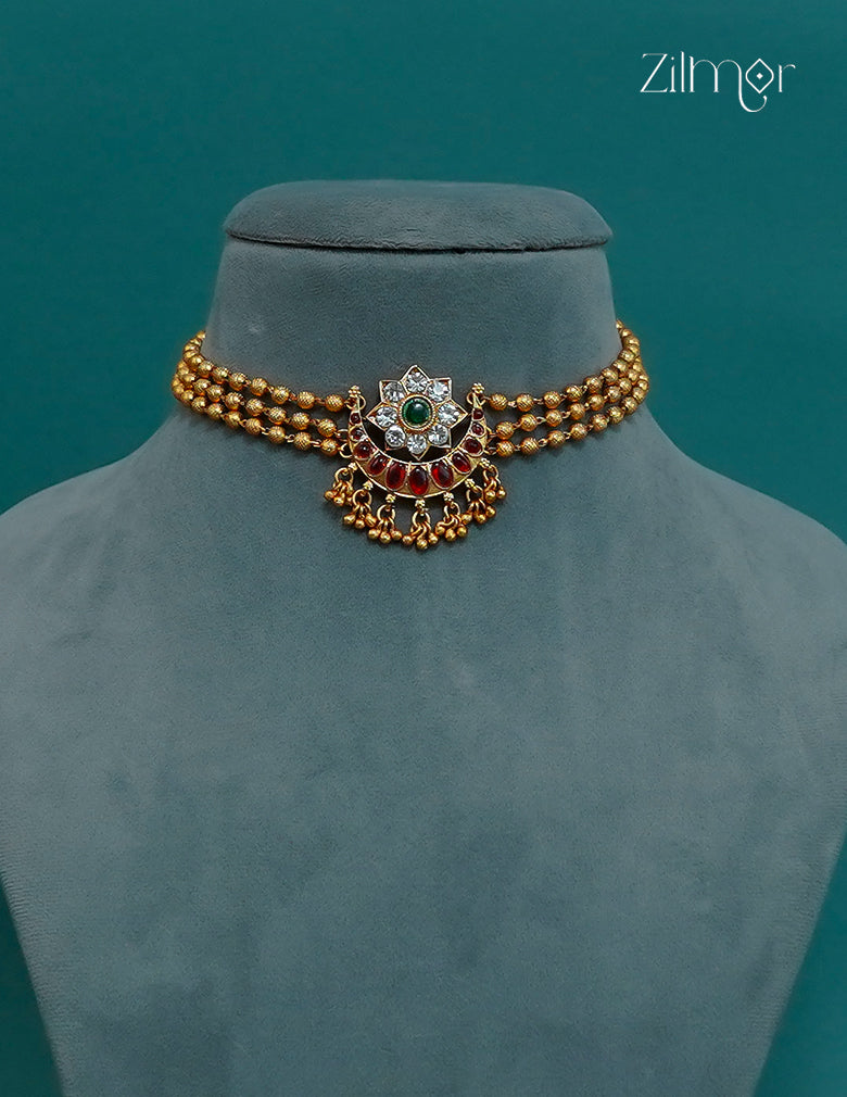 Kemp & Ad Stone pendant with Triple layer Antique Choker Necklace - CL1012252