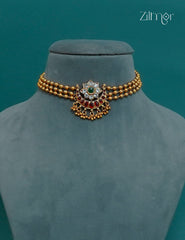 Kemp & Ad Stone pendant with Triple layer Antique Choker Necklace - CL1012252