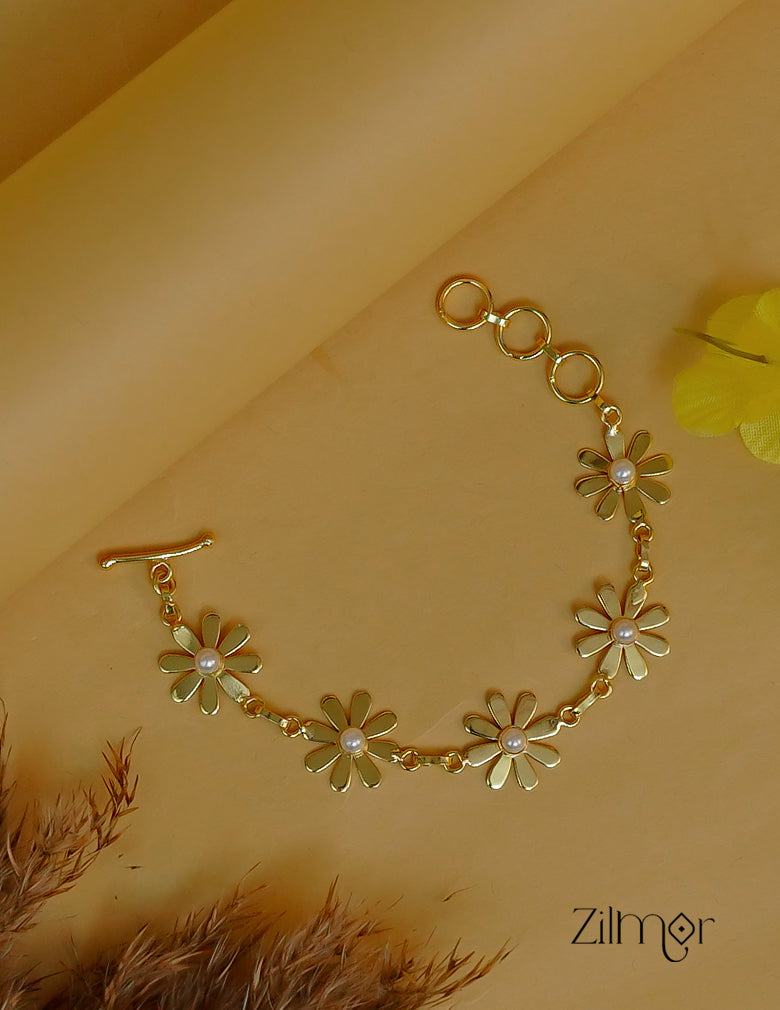 AS101142- Gold tone Pearl with Sun Flower Bracelet