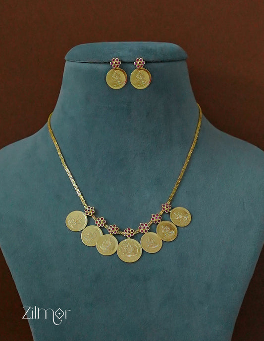 ZS1011922- Gold Tone Kaashu Pendant Necklace Earring Set 2-Zilmor