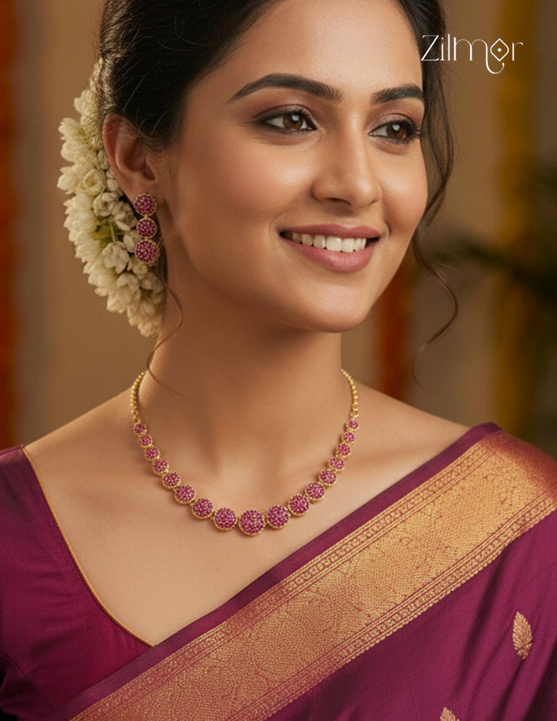 Gold Plated AD Stone  Necklace Earring Set (color option) - CL1012257