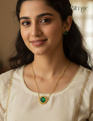 18k Goldplated Palakka Round Pendant choker Earring Set (color option) - KY1012206