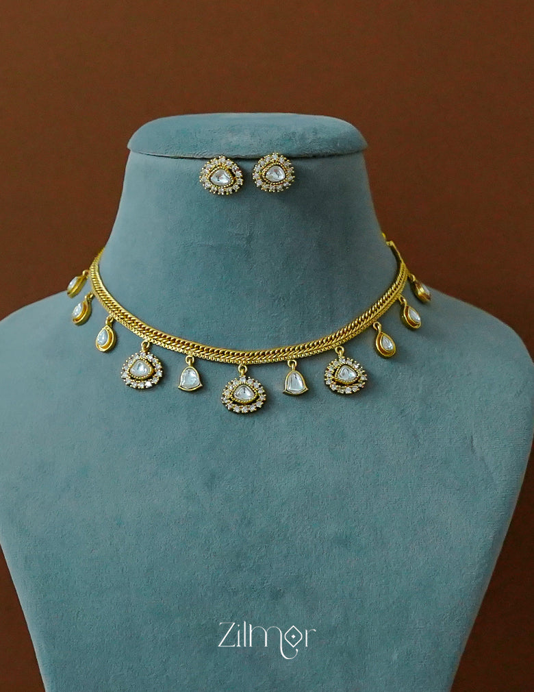 SN1011863- Premium Antique AD Stone  Necklace with Earrings 2-Zilmor