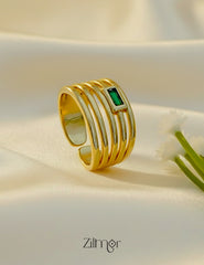 ZC1012048 - 18K Gold Plated Multi Layer Emerald Stone Adjustable Statement Ring
