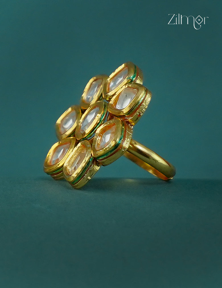 Golden Kundan Stone Adjustable Ring - CL1012297