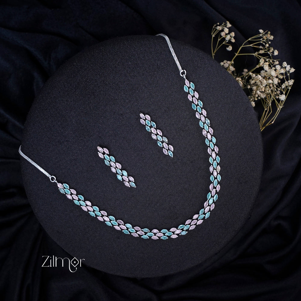 KM101359 - AD Choker Necklace with matching Earrings