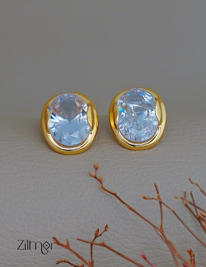 PE1011804 - Gold Tone Oval Aquamarine Stud Earrings 2-Zilmor