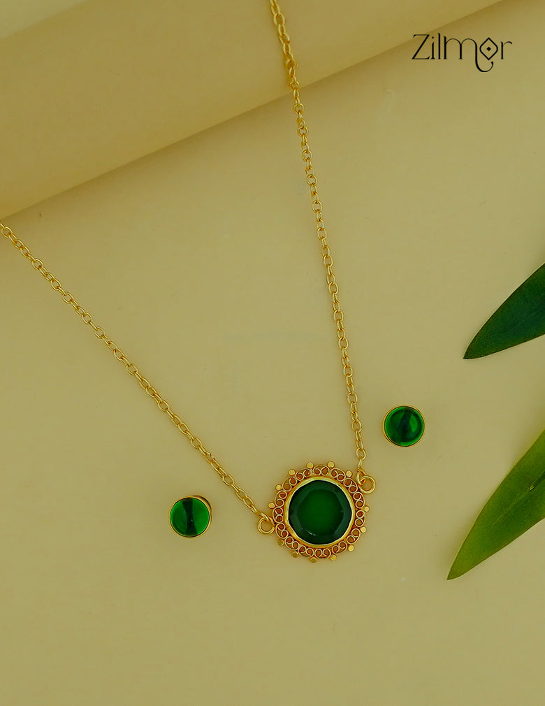 18k Goldplated Palakka Round Pendant choker Earring Set (color option) - KY1012206