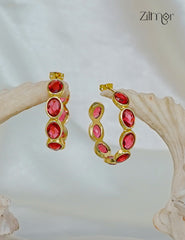 Trendy Contemporary Crystal Stone Golden Hoop Earrings (color option) -ZP1012174