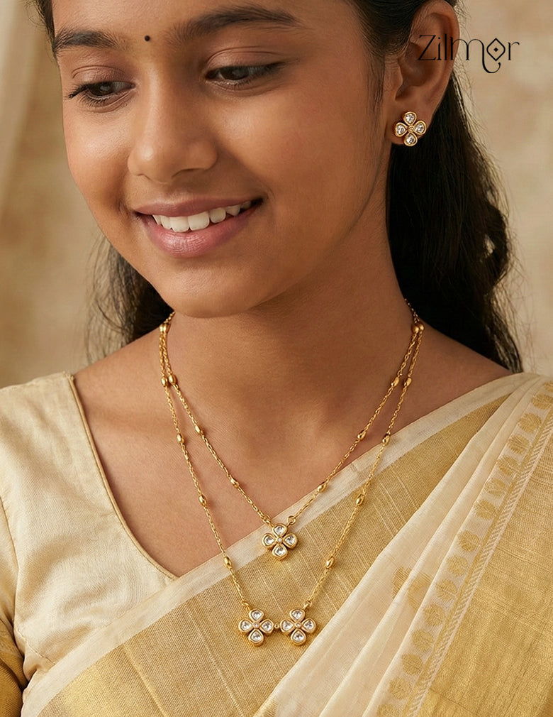 SN1011366 - Premium Antique AD Stone Layer Necklace with Earrings