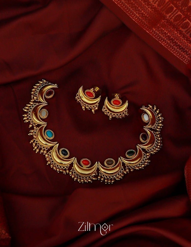 KA1012008- Half Moon Antique Necklace Earrings Set