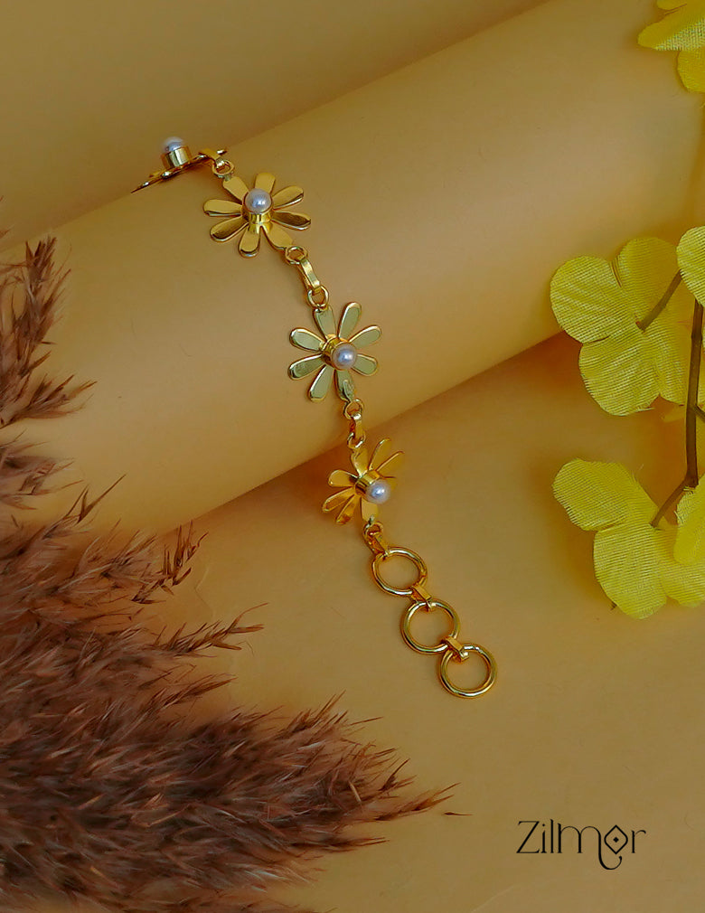 AS101142- Gold tone Pearl with Sun Flower Bracelet