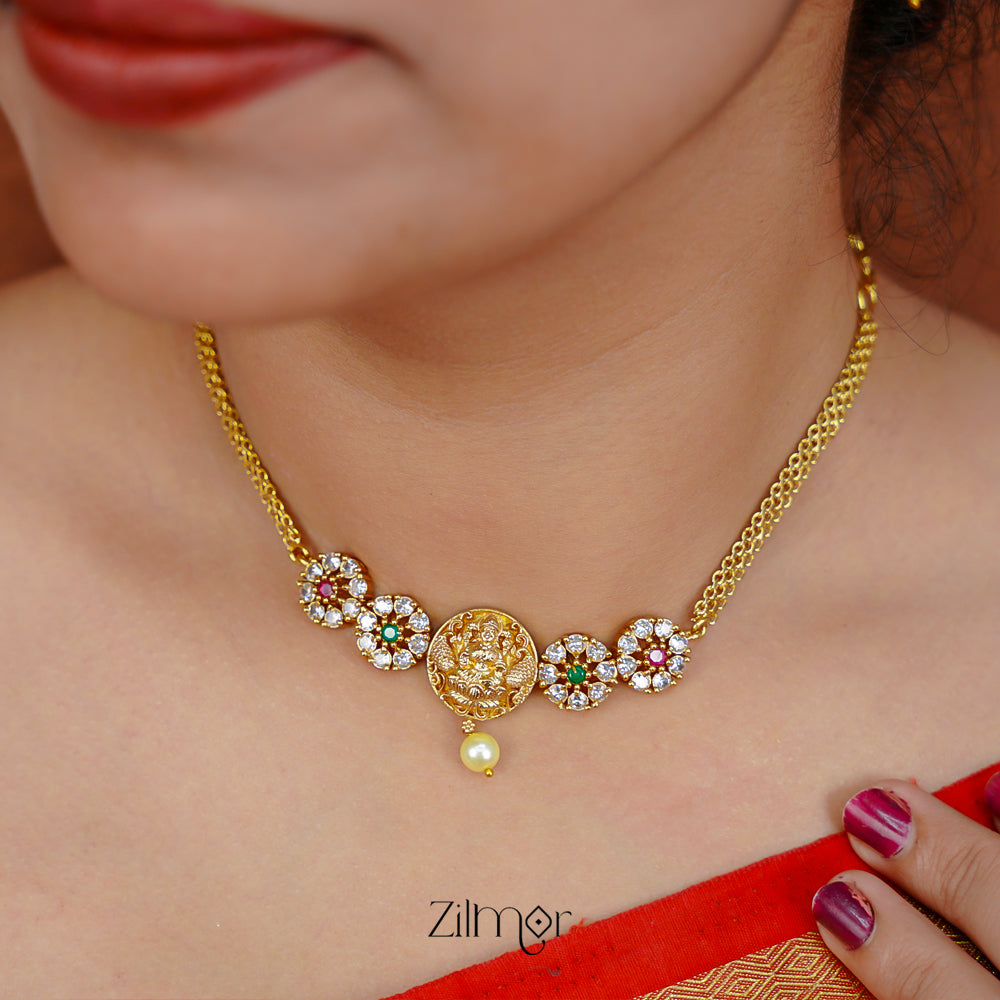 NV101353  -AD Stone with Lakshmi Necklace Earrings Set