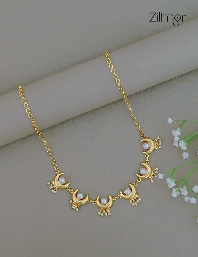 Gold Tone Pearl with Half Moon Necklace - CL1012230