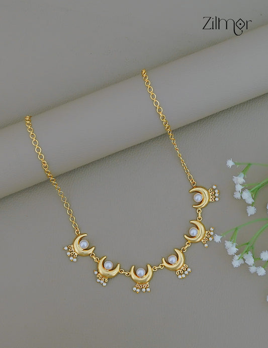 Gold Tone Pearl with Half Moon Necklace - CL1012230