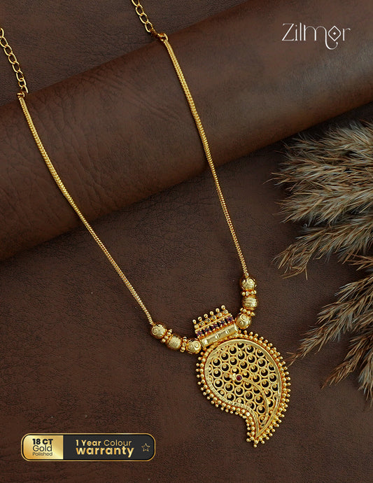 18K Gold Plated Mango Paisley Filigree Pendant Necklace - KF1012669