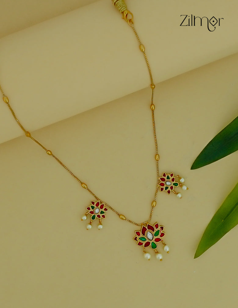 Kemp Jadau Lotus Pendant Antique Necklace - CL1012078