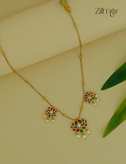 Kemp Jadau Lotus Pendant Antique Necklace - CL1012078