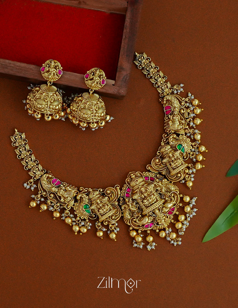 ZL1012023 - Traditional Temple Lakshmi Necklace Earrings set