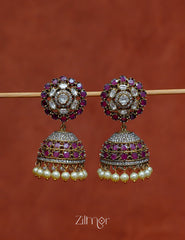 BH1012030- Antique AD Stone Pearl Hanging Jumkha Earrings