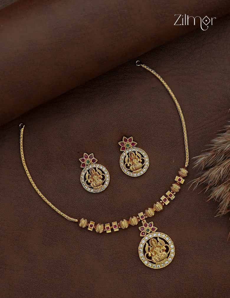 Premium Antique Lakshmi Necklace Set with Matching Earrings - SC1012806