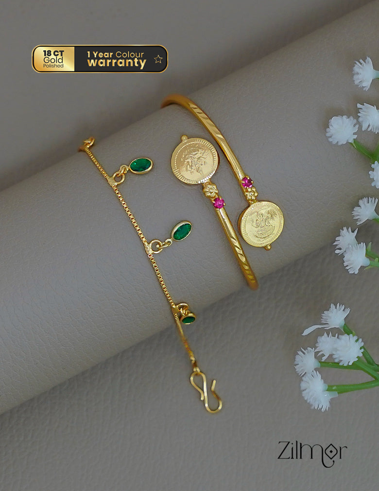 KY1011841 - Gold Toned Stone Bracelet &Adjustable Bangle Combo 3-Zilmor