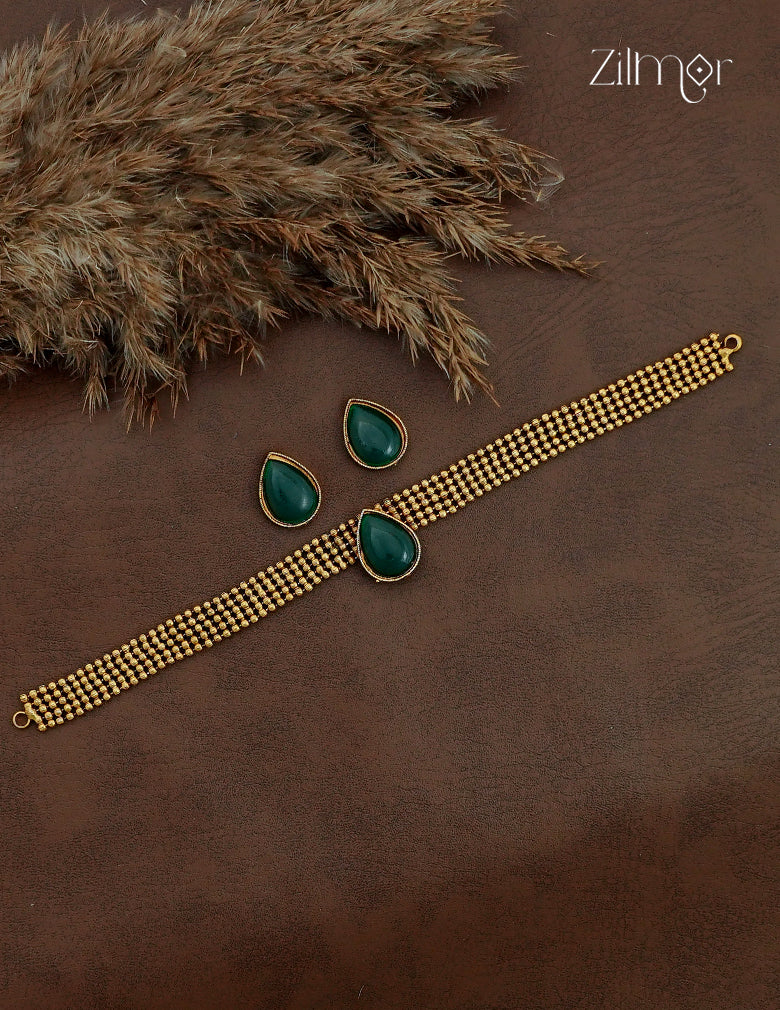 Antique Choker Necklace Set with Earrings | Traditional Indian Jewelry- NV1012700