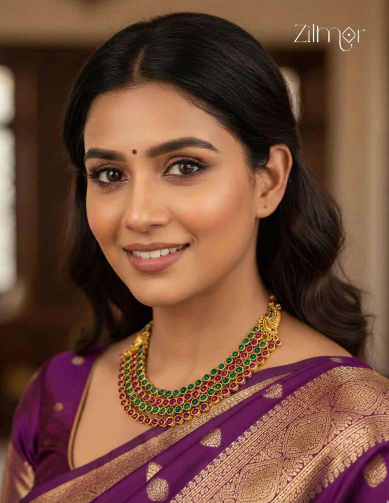 Kemp Stone with Multi layer Peacock Antique Choker Necklace - CL1012255