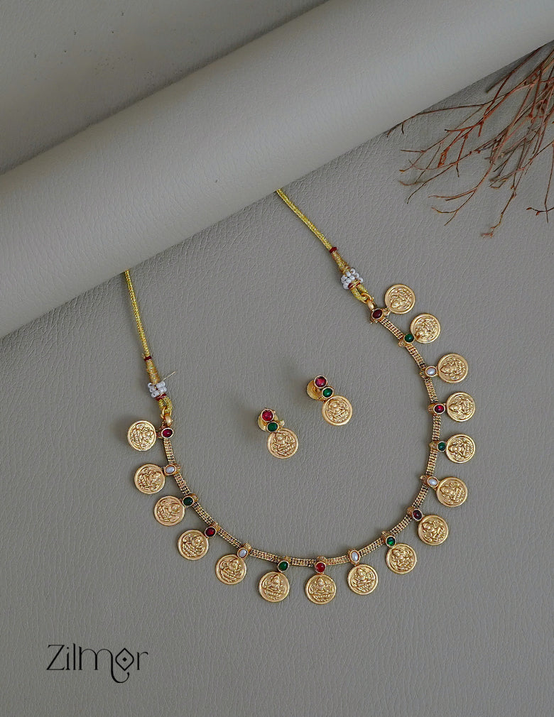 NV101234 - Antique Necklace Lakshmi Coin with Earring Set(color option)