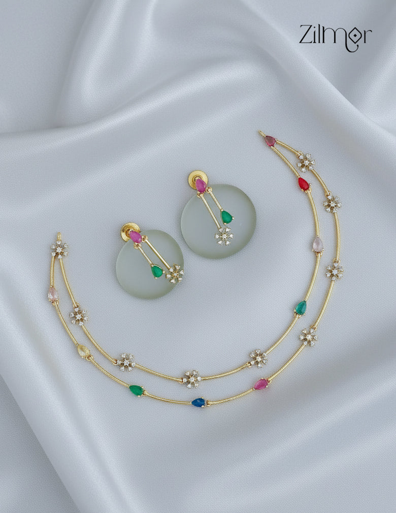 AD Stone Necklace  Earring Set (color option)-SN1012029