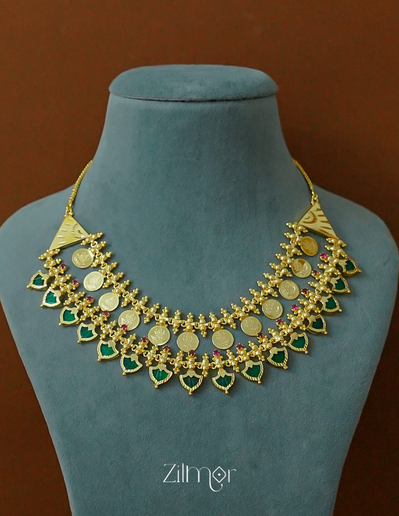 ZR1011987- Gold tone Lakshmi coin & Palakka Layer Bridal Choker Necklace