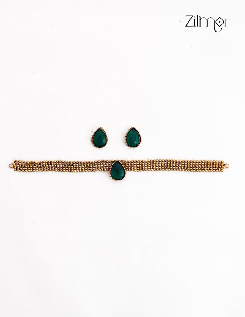 Antique Choker Necklace Set with Earrings | Traditional Indian Jewelry- NV1012700