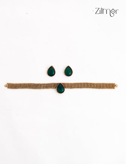 Antique Choker Necklace Set with Earrings | Traditional Indian Jewelry- NV1012700