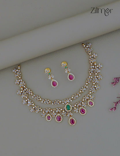 AD Stone 2 Layer Necklace Set Earring - SN101725