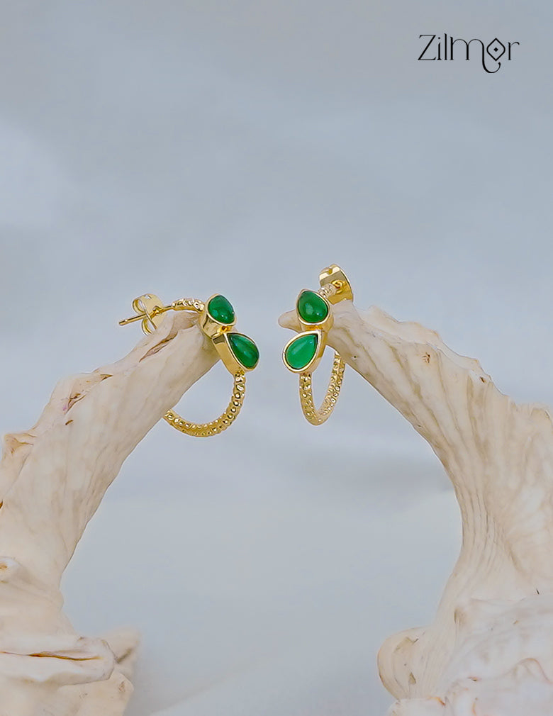 18k Gold plated Handmade Gem Stone Hoop Earrings – (color option)  - Anti Tarnish - ZP1012172