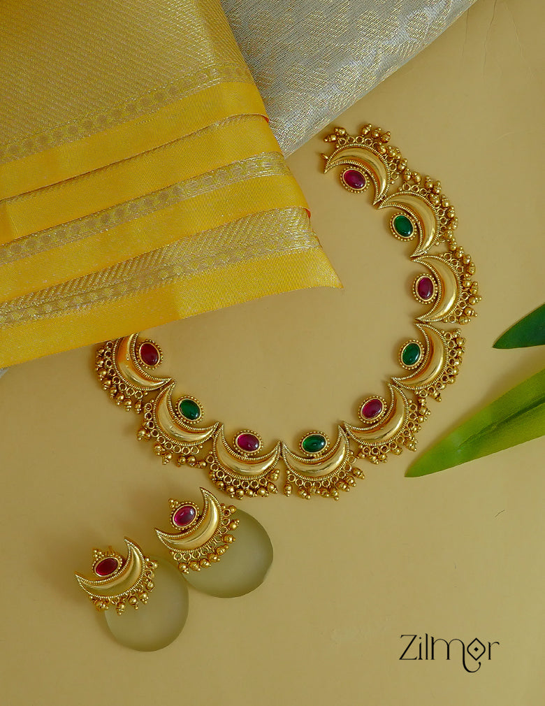 KA1012008- Half Moon Antique Necklace Earrings Set
