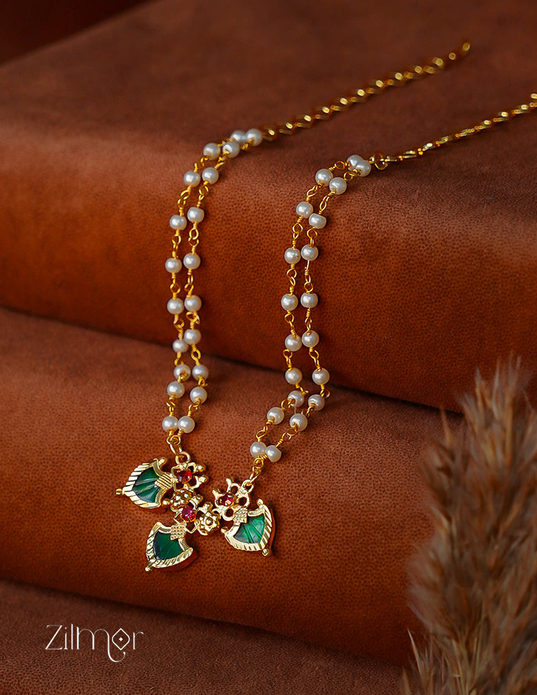 KY1011939- Double Layer Palakka Pendant Pearl choker Necklace 2-Zilmor