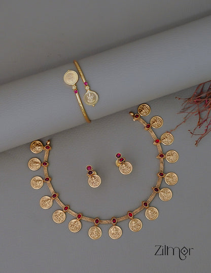 KY1011796- Antique Lakshmi Coin Necklace Earring Bangle Combo (color option) 2-Zilmor