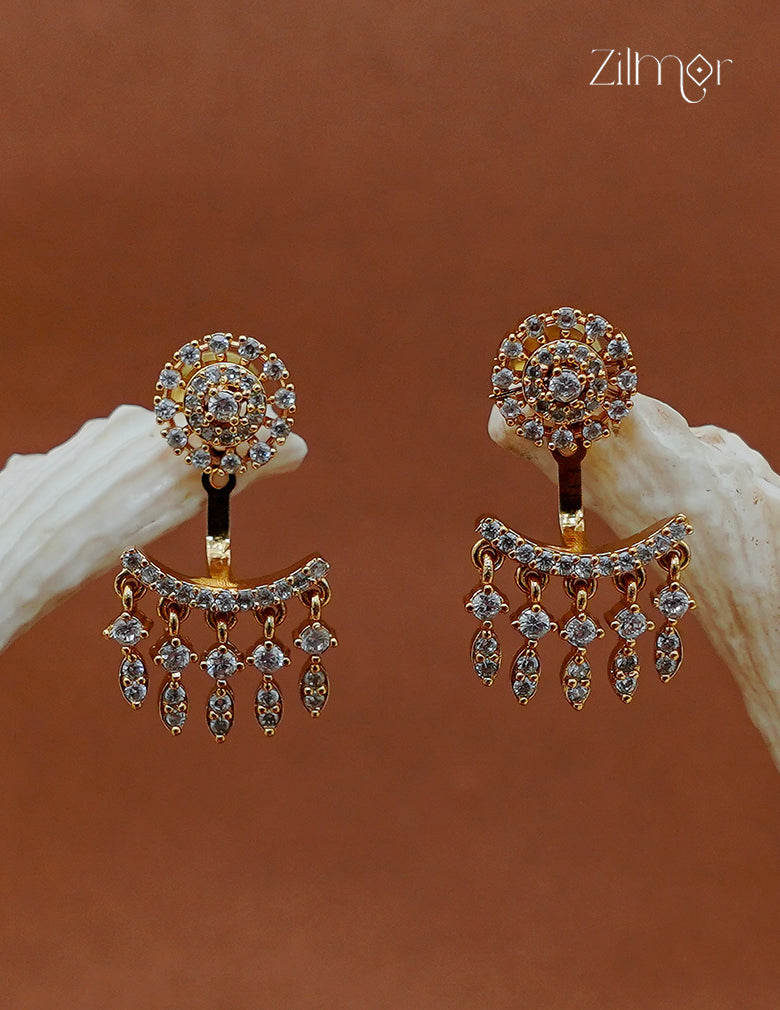 Gold Plated AD Stone Floral Stud Earrings  - KA1012988