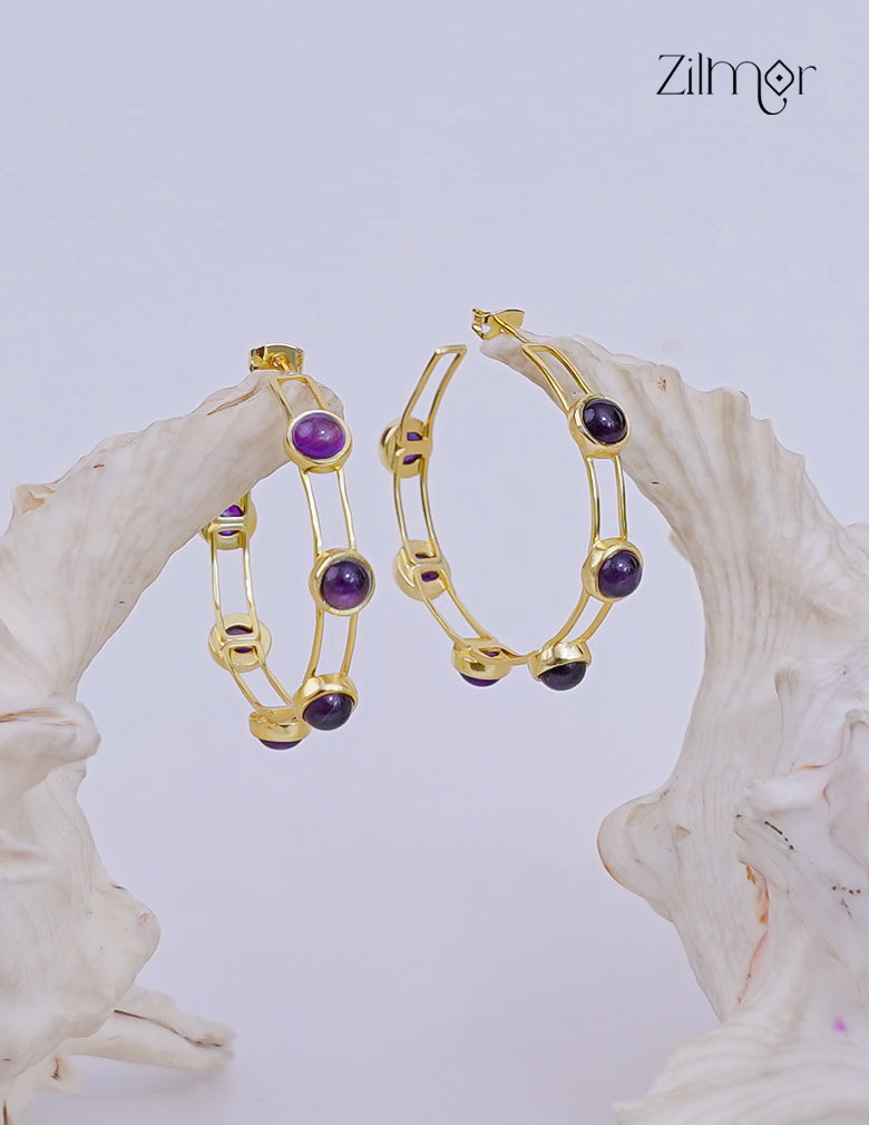 18K Gold Plated Glossy Stone Hoop Earrings - ZP1012183