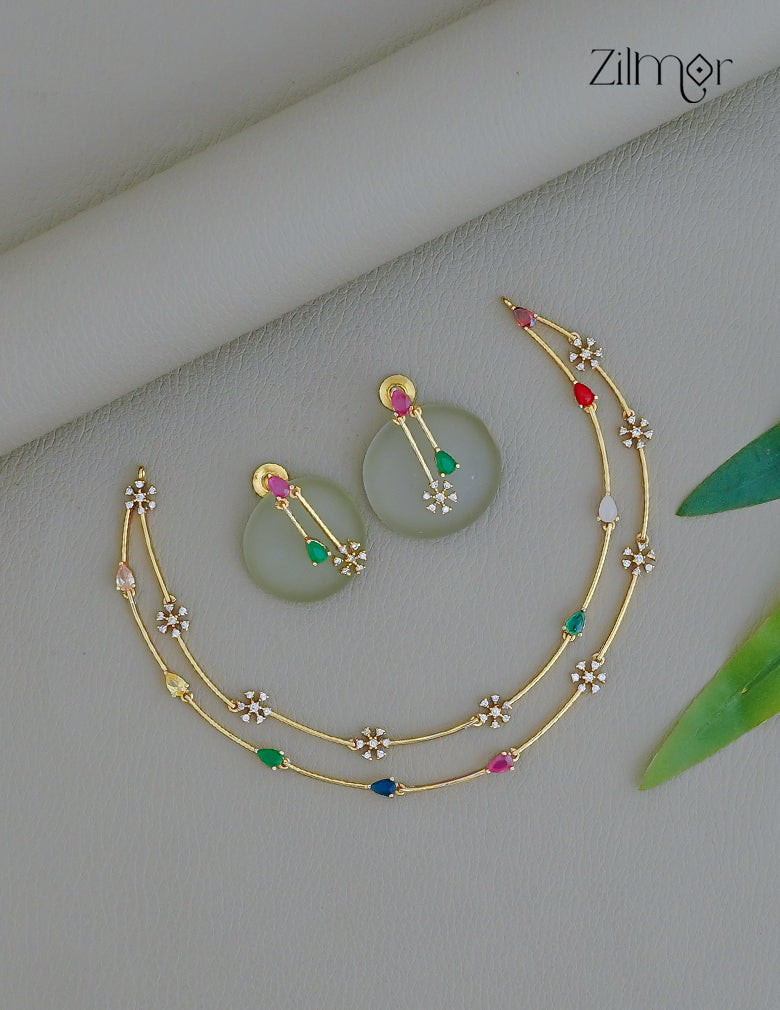 AD Stone Necklace  Earring Set (color option)-SN1012029